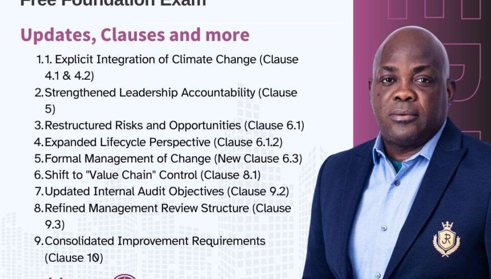 ISO 14001:2026 flyer for environmental management system updates, clauses and foundation exam by Training Heights