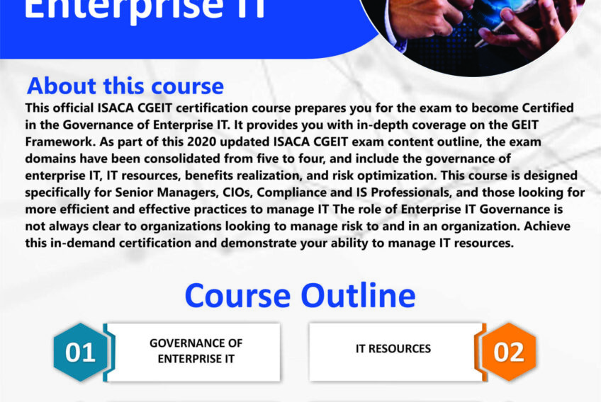 CGEIT: Certified in the Governance of Enterprise IT CGEIT certification by Training Heights showing the four exam domains, training dates and fees