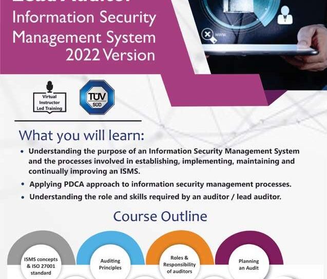 ISO 27001 Lead Auditor training flyer by Training Heights, TÜV SÜD accredited, Lagos Nigeria, 19th to 21st August 2026