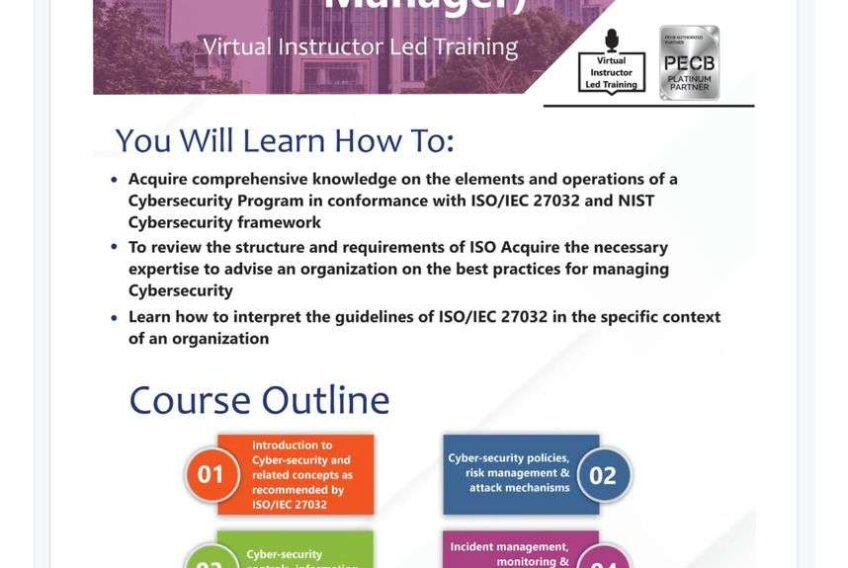 ISO/IEC 27032 Lead Cybersecurity Manager virtual instructor-led training flyer by Training Heights Nigeria
