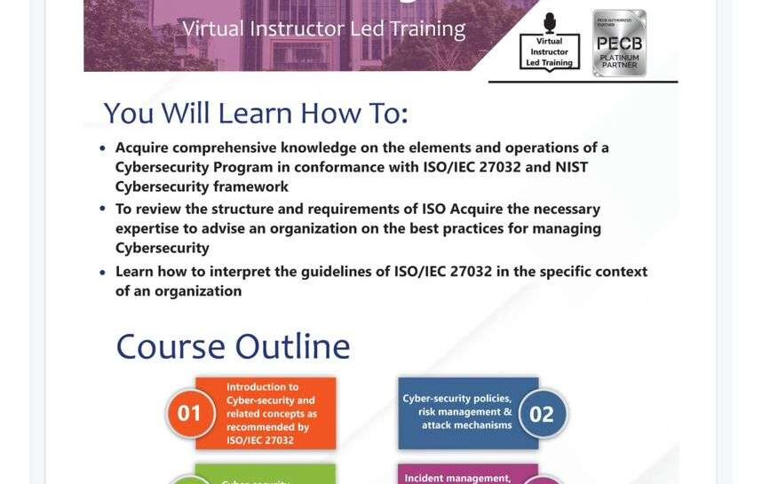 ISO/IEC 27032 Lead Cybersecurity Manager virtual instructor-led training flyer by Training Heights Nigeria